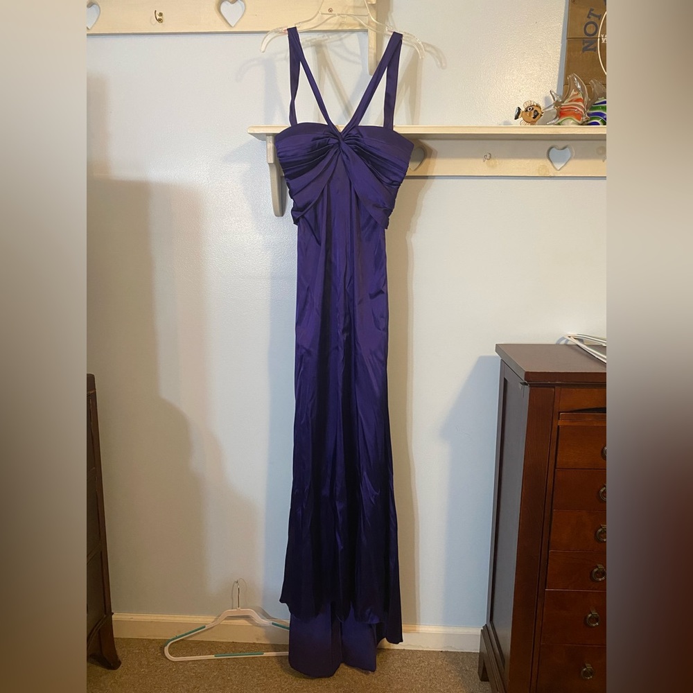 Unique back royal purple prom dress